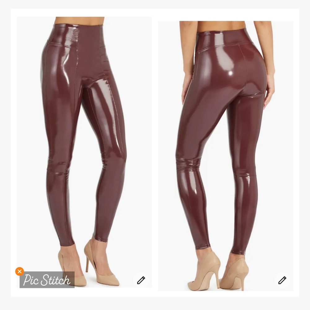 Spanx Faux Patent Leather Leggings Burgundy